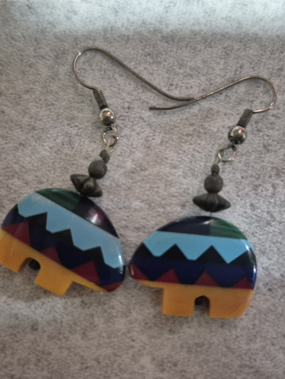 Vintage Multicolor 1990s Southwestern Bear Fetish Earrings--Retro Boho Zuni Insp